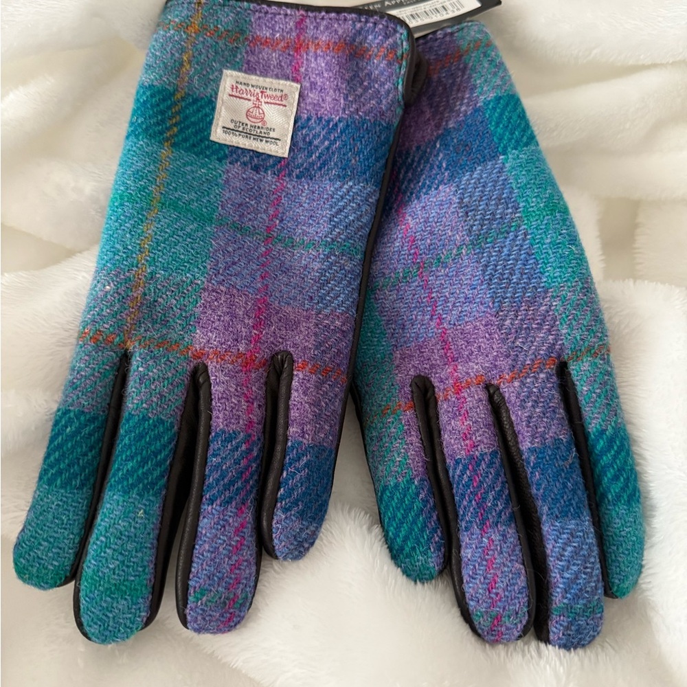 Harris Tweed Plaid Women's Gloves in Purple and Teal Direct from Edinburgh!